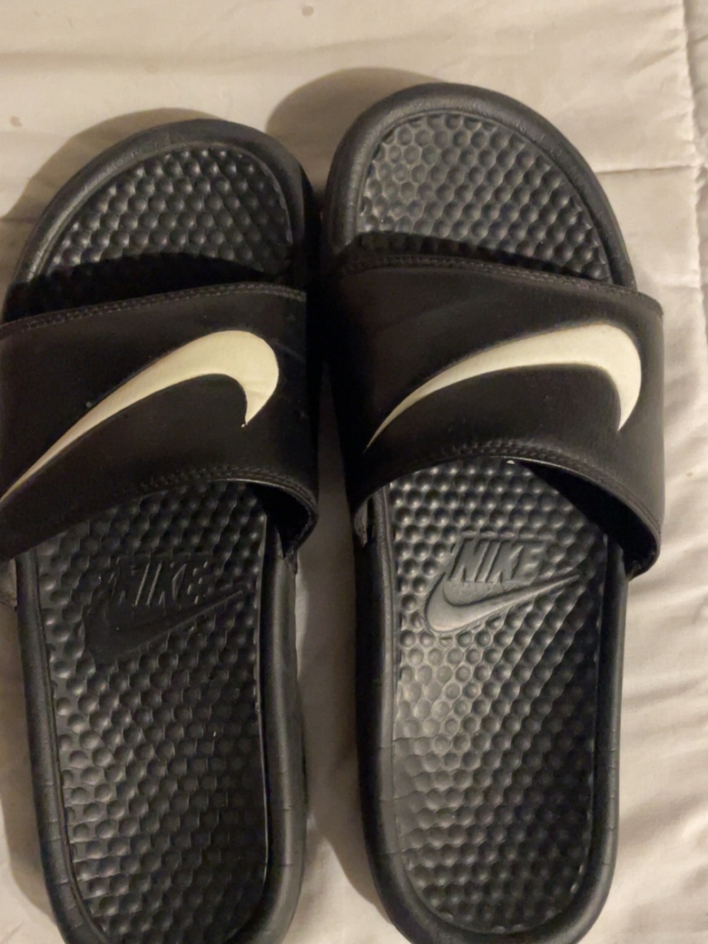 Nike Women's Black Slide Sandals with Cream Swoosh